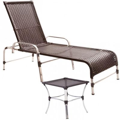 Espreguiçadeira Catar E Mesa Piscina Alumínio Trama Original Tabaco