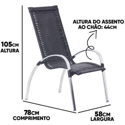 Jogo De Cadeira E Mesa Garden Em Alumínio Trama Original Preto