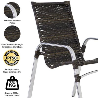 Kit 6 Cadeiras Emily E Mesa Alumínio Jardim área Piscina Pedra Ferro