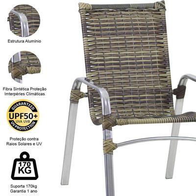 3 Cadeiras E Mesa Alumínio Piscina área Jardim Trama Móveis Capuccino