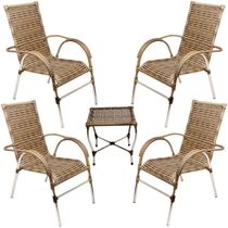 Jogo 4 Cadeiras E Mesa Para área E Jardim Trama Original Capuccino