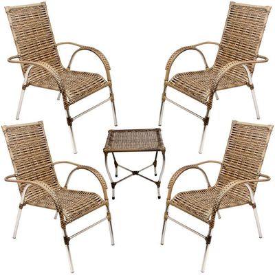 Jogo 4 Cadeiras E Mesa Para área E Jardim Trama Original Capuccino