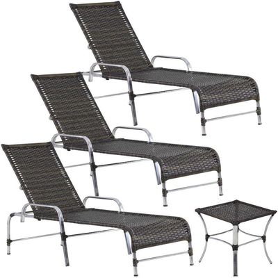 3 Espreguiçadeiras E Mesa Para Piscina, área, Varanda Trama Pedra Ferro
