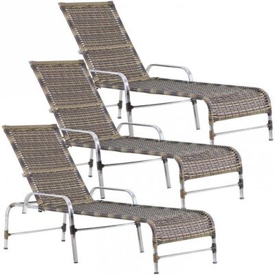 3 Espreguiçadeiras Catar Piscina Alumínio Trama Original Capuccino