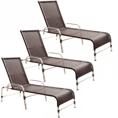 3 Espreguiçadeiras Catar Piscina Alumínio Trama Original Tabaco