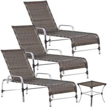 3 Espreguiçadeiras E Mesa Para Piscina, área, Varanda Trama Argila