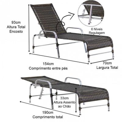3 Espreguiçadeiras Catar E Mesa Piscina Jardim Regulagem Pedra Ferro