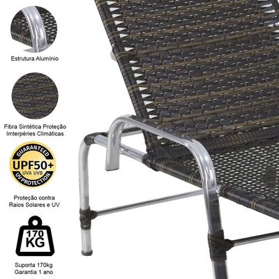3 Espreguiçadeiras Catar Piscina Alumínio Trama Original Pedra Ferro