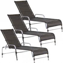 3 Espreguiçadeiras Catar Piscina Alumínio Trama Original Pedra Ferro