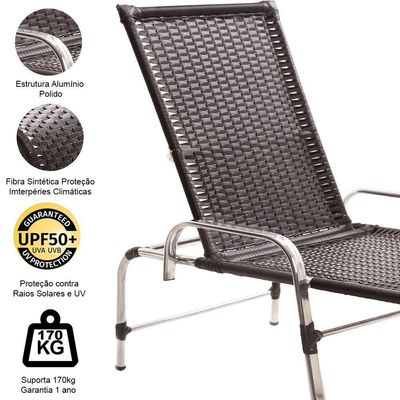 3 Espreguiçadeiras Catar E Mesa Piscina Jardim Regulagem Tabaco