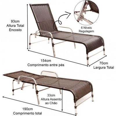 3 Espreguiçadeiras Catar E Mesa Piscina Jardim Regulagem Tabaco
