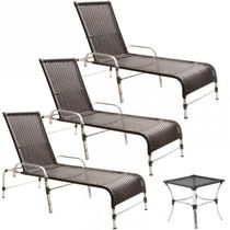 3 Espreguiçadeiras Catar E Mesa Piscina Jardim Regulagem Preto