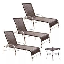 3 Espreguiçadeiras E Mesa Para Piscina, área, Varanda Trama Tabaco