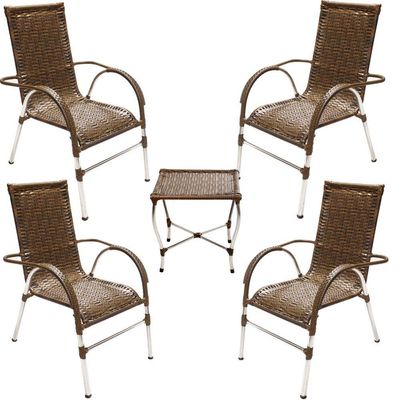 Jogo 4 Cadeiras E Mesa Para área E Jardim Trama Original Argila