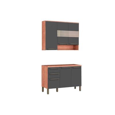 Kit De Cozinha Completa 2 Peças Napoli Prime (1 Armário + 1 Balcão) C2p04 Castanho/chumbo - Ronipa