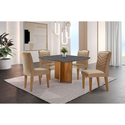 Conjunto Mesa Olímpia Em Mdf Com 4 Cadeiras Liz Moderna Turim / Grafite / Imbuia