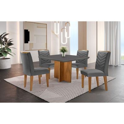 Conjunto Mesa Olímpia Em Mdf Com 4 Cadeiras Liz Moderna Linho Grafite E Imbuia