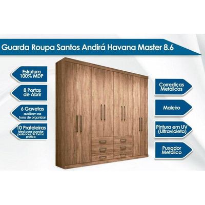 Guarda Roupa Casal 8 Portas E 6 Gavetas Master 8.6 Branco - Santos Andirá