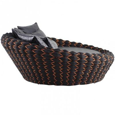 Chaise E Puff Munique Tricô Náutico Jardim Piscina Terra Cota