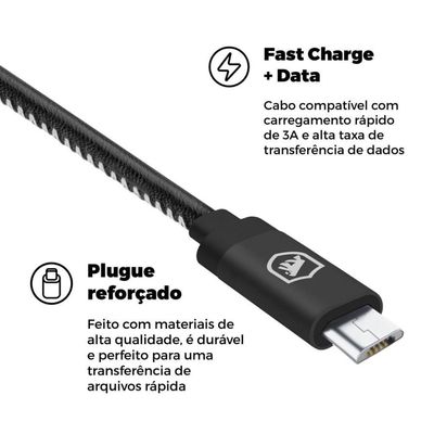 Kit Carregador Veicular Tank e Cabo Turbo Militar Micro USB V8 - Gshield