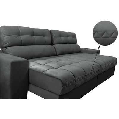 Sofá Retrátil E Reclinável Com Molas Ensacadas Cama Inbox Master 2,72m Tecido Suede Cinza