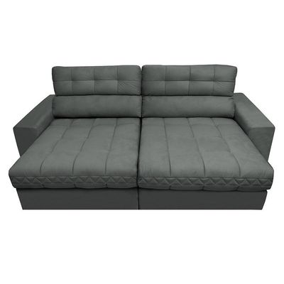 Sofá Retrátil E Reclinável Com Molas Ensacadas Cama Inbox Master 2,72m Tecido Suede Cinza