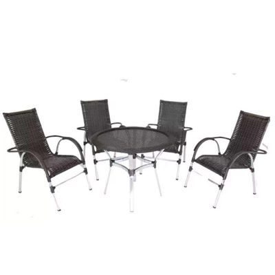 Kit 4 Cadeiras Vênus Alumínio E Mesa Emily Trama Original Pedra Ferro