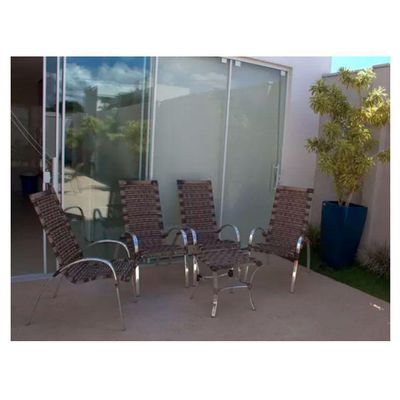 Kit 4 Cadeiras Em Alumínio Varanda Piscina Externa E Mesa De Pedra Ferro