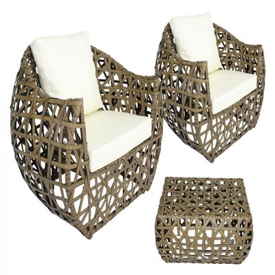 2 Poltronas Dubai E Mesa Puff Em Alumínio Trama Original Capuccino