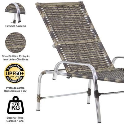 2 Espreguiçadeiras Catar E Mesa Garden Regulável Trama Capuccino