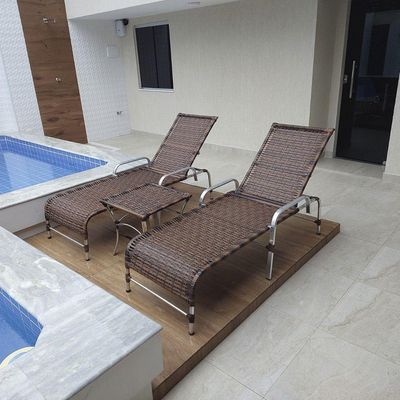 Kit Espreguiçadeiras Catar E Mesa Garden Confortável Trama Capuccino