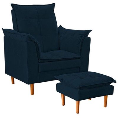 Poltrona De Amamentação Loana Com Puff Suede azul Marinho