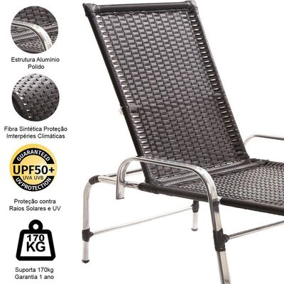 Espreguiçadeira Catar Alumínio Para Piscina Trama Original Preto
