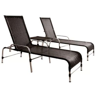 Kit Espreguiçadeiras Catar E Mesa Garden Confortável Trama Preto