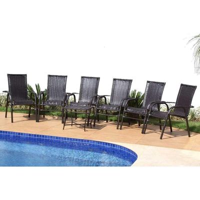 Jogo 6 Cadeiras E Mesa Para Varanda Vênus Trama Original Capuccino