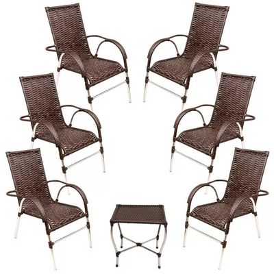 Jogo 6 Cadeiras E Mesa De Centro Vênus Trama Original Tabaco
