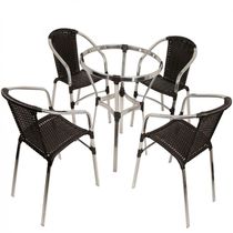 Conjunto De 6 Cadeiras E Mesa Floripa Em Alumínio Trama Preto