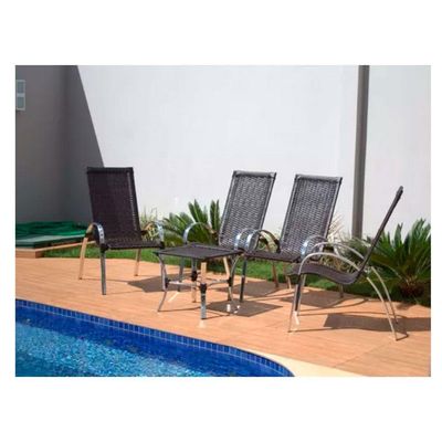 Jogo 4 Cadeiras E Mesa Garden Alumínio Trama Preto