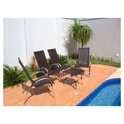 Jogo 4 Cadeiras E Mesa Garden Alumínio Trama Preto