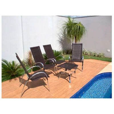Jogo De 4 Cadeiras E Mesa Em Alumínio Garden Trama Original Preto