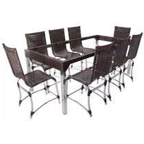 8 Cadeiras E Mesa Haiti Alumínio Cozinha Trama Original Argila