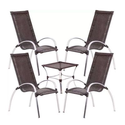 Jogo De 4 Cadeiras E Mesa Em Alumínio Garden Trama Original Tabaco