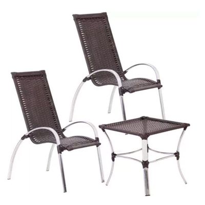 Jogo De 4 Cadeiras E Mesa Em Alumínio Garden Trama Original Tabaco