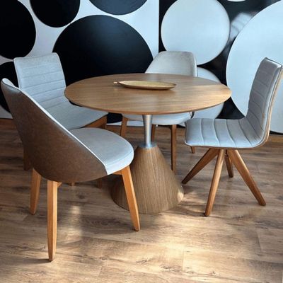Mesa De Jantar Cone Redonda Masp 90 Cm Tampo Freijó Base Freijó Cor Marrom