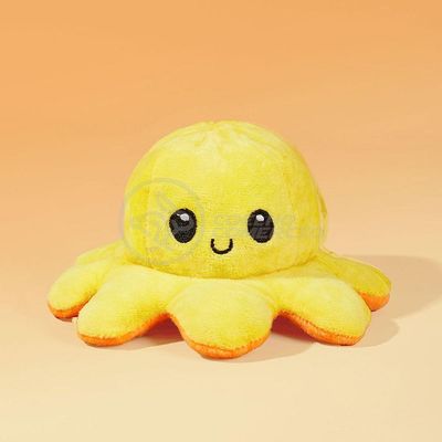 Polvo Reversível De Pelúcia Feliz E Bravo Laranja E Amarelo