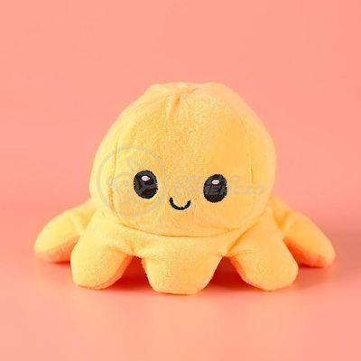 Polvo Reversível De Pelúcia Feliz E Bravo Laranja E Amarelo