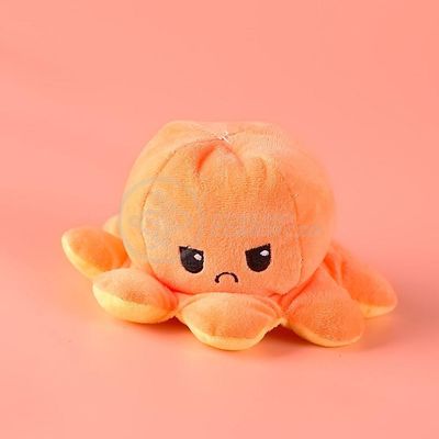 Polvo Reversível De Pelúcia Feliz E Bravo Laranja E Amarelo