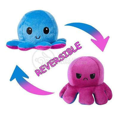 Polvo Reversível De Pelúcia Humor Feliz E Bravo Azul E Roxo