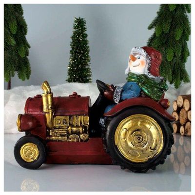 Decoração Enfeite Natal Boneco De Neve No Trator Com Led 18cm