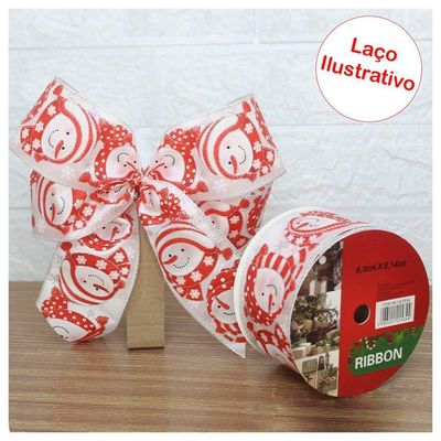 Rolo Fita Aramada Natal Boneco De Neve Decoração Natalina 6,3cm X 9,14m